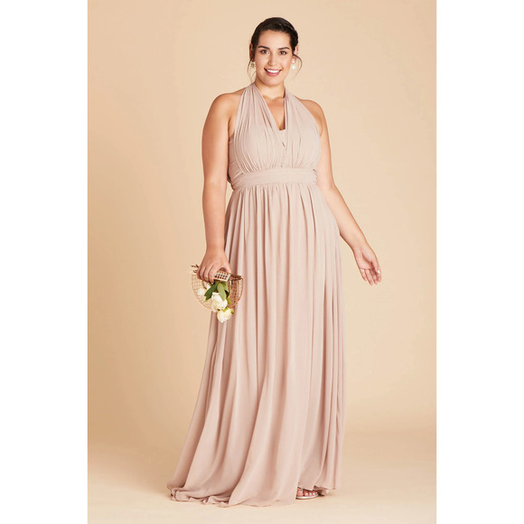 NWT Birdy Grey Grace Convertible Maxi Dress Strapless Slit Chiffon Taupe Small - Picture 2 of 9